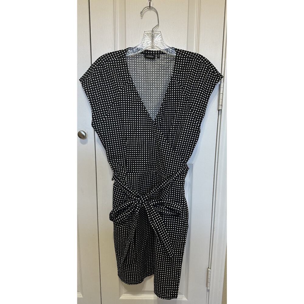 Kate Spade Saturday Wrap Dress White Square Black Size Large Cotton Blend